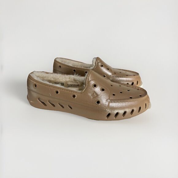 Sperry Top Sider Float Boat Shoes Sz 9 Rubber Cozy Cut-Outs Slip On Gold Shimmer - Picture 1 of 9